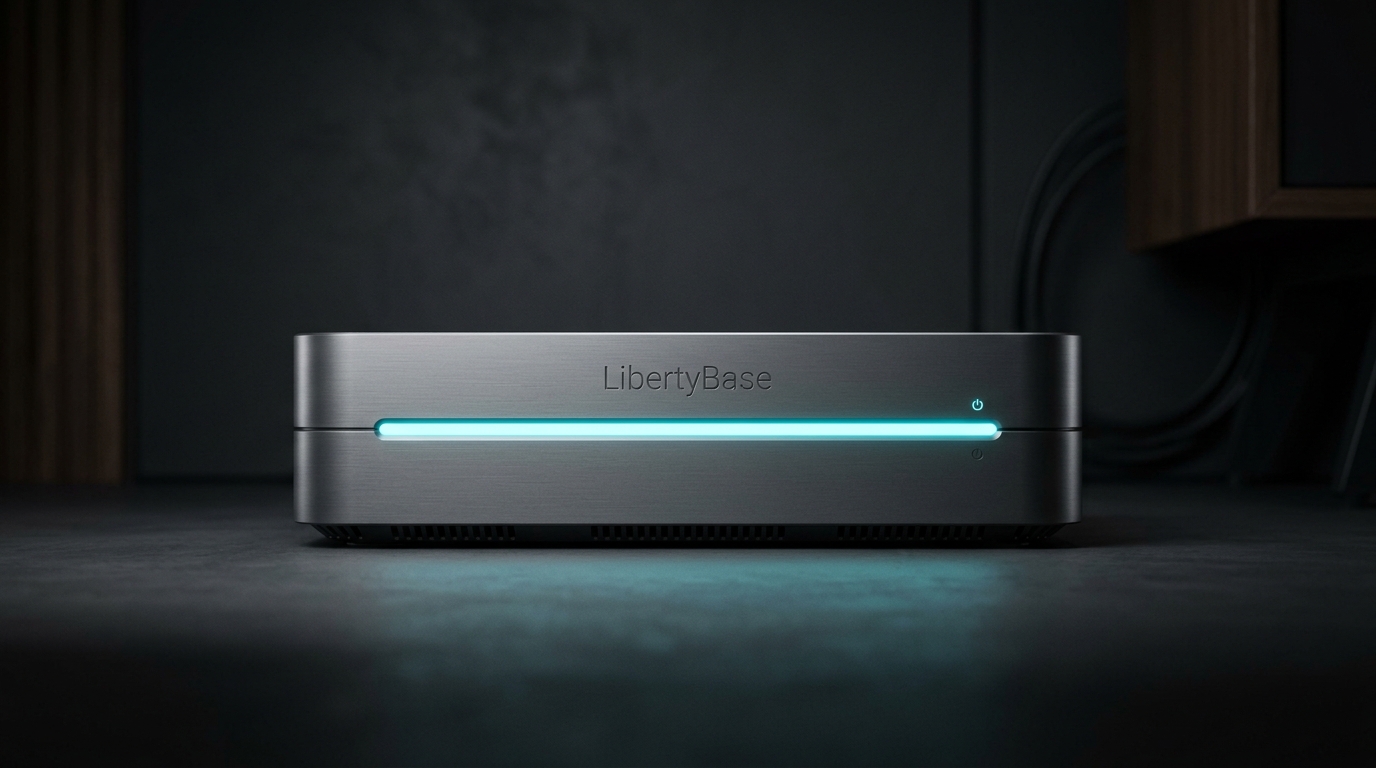 LibertyBase - Premium Secure Home Server hardware device concept